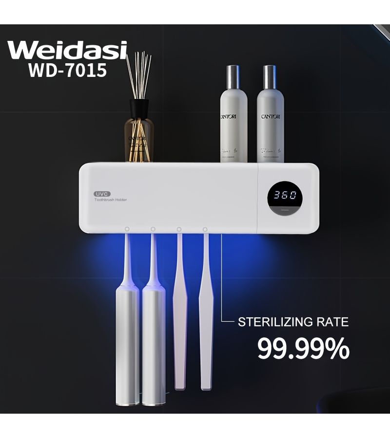 White Rechargeable Toothbrush Sterilizer With Large 1200mAh Battery Wall Mounted Storage Rack And Smart Display Ultraviolet Drying - Image 4