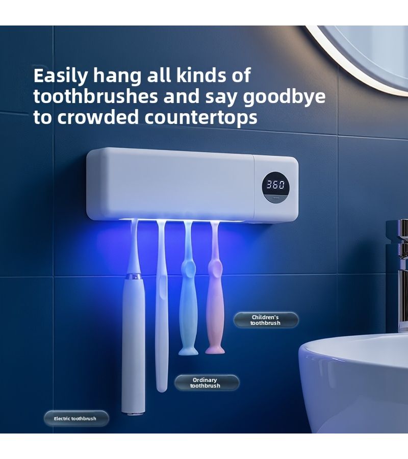White Rechargeable Toothbrush Sterilizer With Large 1200mAh Battery Wall Mounted Storage Rack And Smart Display Ultraviolet Drying - Image 2
