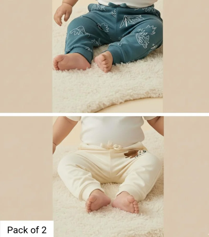 Redtag Infant Boys Navy And Cream Printed Active Pants (Pack of 2)