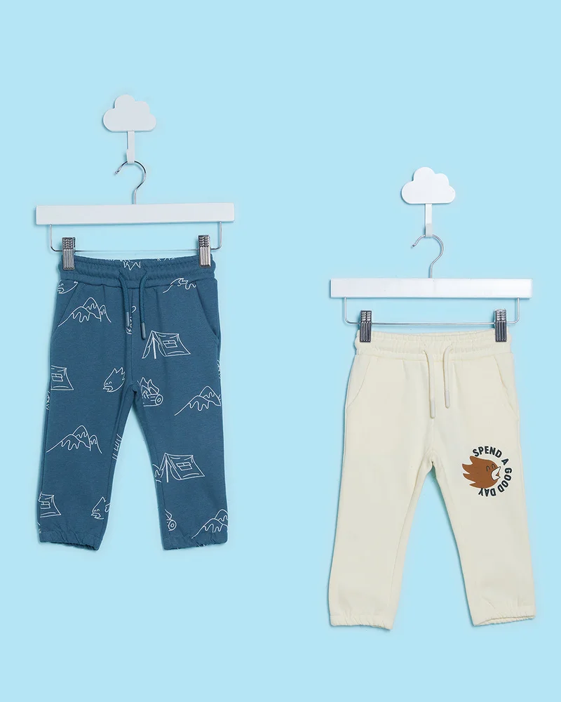 Redtag Infant Boys Navy And Cream Printed Active Pants (Pack of 2)