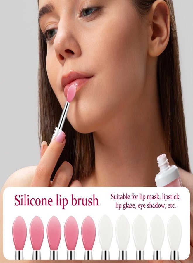 Skrfren 10Pcs Silicone Lip Brushes Tool, Reusable Lip Balm Applicator Lipstick Applicator Brushes with Caps Eyeshadow Lips Brush for Lipsticks, Lips Gloss and Other Cream Makeup Produts - Image 3