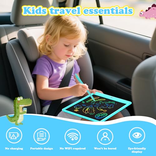 EooCoo LCD Writing Tablet for Kids, 10 Inch Colorful Doodle Board Drawing Pad, Learning Toys for Toddlers, No Mess Sketch Pads Coloring Books for Travel, Stocking Stuffers for Girls 3-12 Years - Image 3