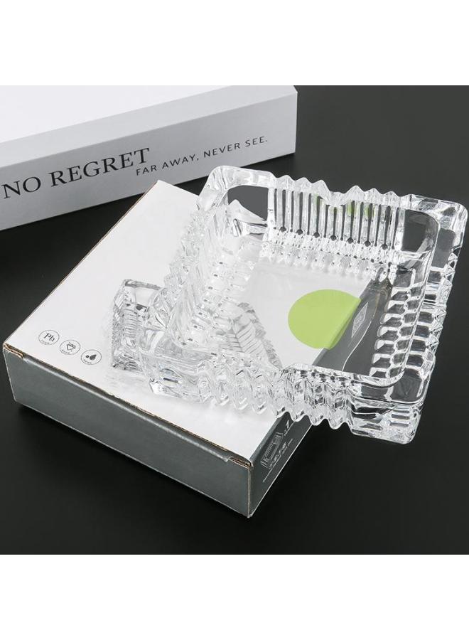 Large Crystal Glass Ashtray for Cigarettes & Cigars, Heavy-Duty Square Ash Tray with High-Capacity Design - Indoor/Outdoor Modern Decor, Durable Easy-Clean Surface - Image 3