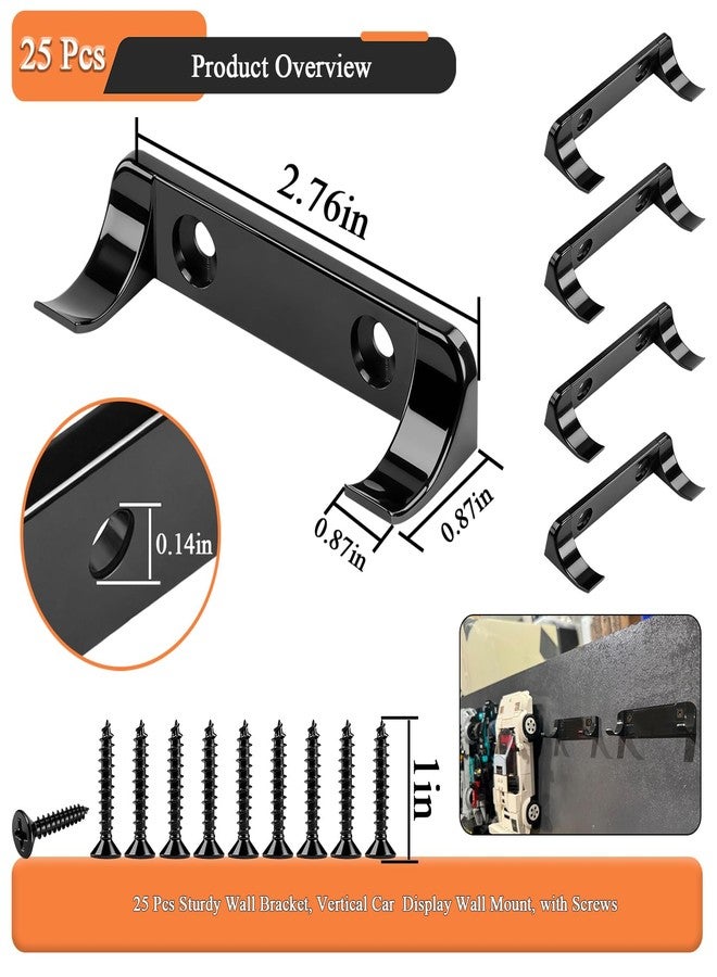 WFCYX 25 Pcs Sturdy Wall Bracket, Vertical Car Display Wall Mount, with 50 Pcs Screws, Compatible with Speed Champion Series Brick Car Models, Display Collectible Cars Vertical by Wheels on Wall, Black - Image 2