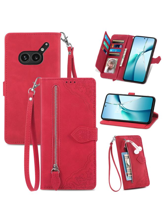 Case For Nothing Phone 2a Plus Embossed Flower Zipper Leather Phone Case