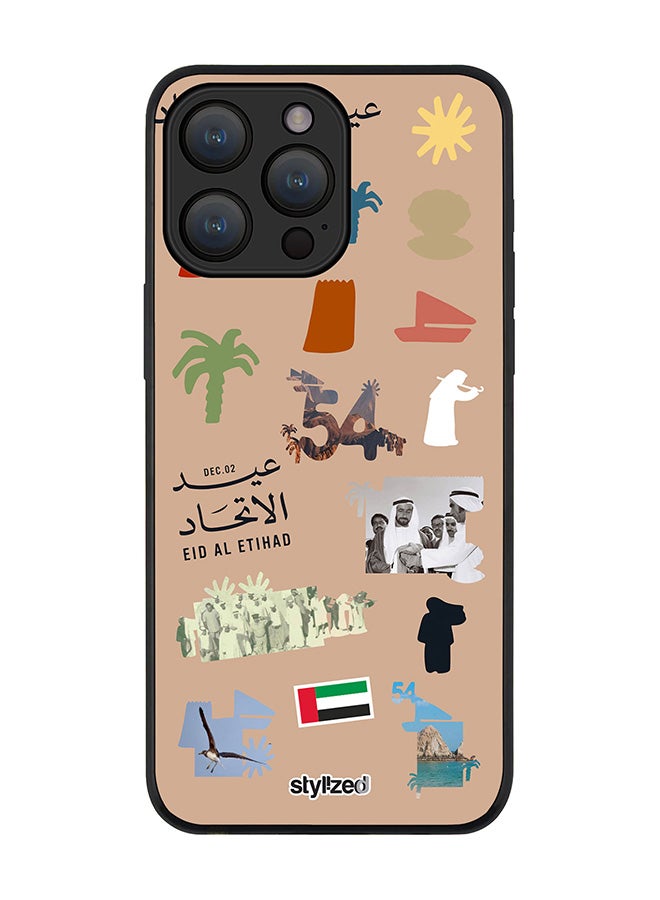 Stylizedd Cover for iPhone 15 Pro Max Case, Rugged Black Slim fit Soft Flexible Anti Drop TPU Gel Thin Protective Phone Cases- Eid Al Etihad 54th UAE National Day, Brown - Image 1