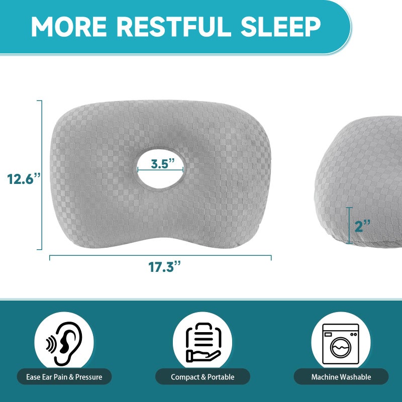 Wuronsa Ear Piercing Pillow with an Ear Hole, Cotton and Polyester Side Sleeping Pillow for CNH and Ear Pain Ear Inflammation Pressure Sores for Side Sleepers, Ear Guard Pillow (Light Grey) - Image 5