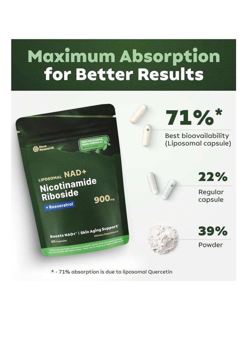 NAD 2PCS High Purity NAD+ Dietary Supplement (80 Vegan Capsules/Box) – With Nicotinamide Riboside & Resveratrol, Liposomal Delivery for Max Absorption, Supports Energy, Vitality, Anti-Aging, Focus & DNA Repair - Image 3