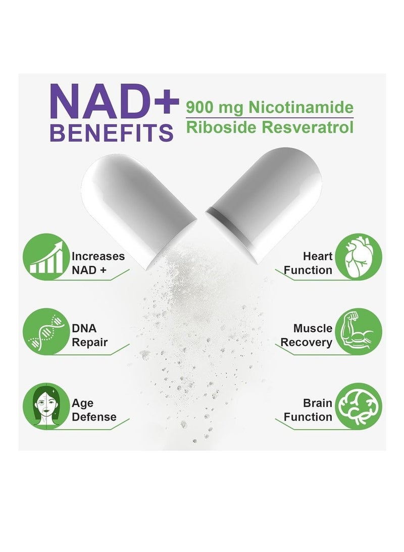 NAD 2PCS High Purity NAD+ Dietary Supplement (80 Vegan Capsules/Box) – With Nicotinamide Riboside & Resveratrol, Liposomal Delivery for Max Absorption, Supports Energy, Vitality, Anti-Aging, Focus & DNA Repair - Image 5