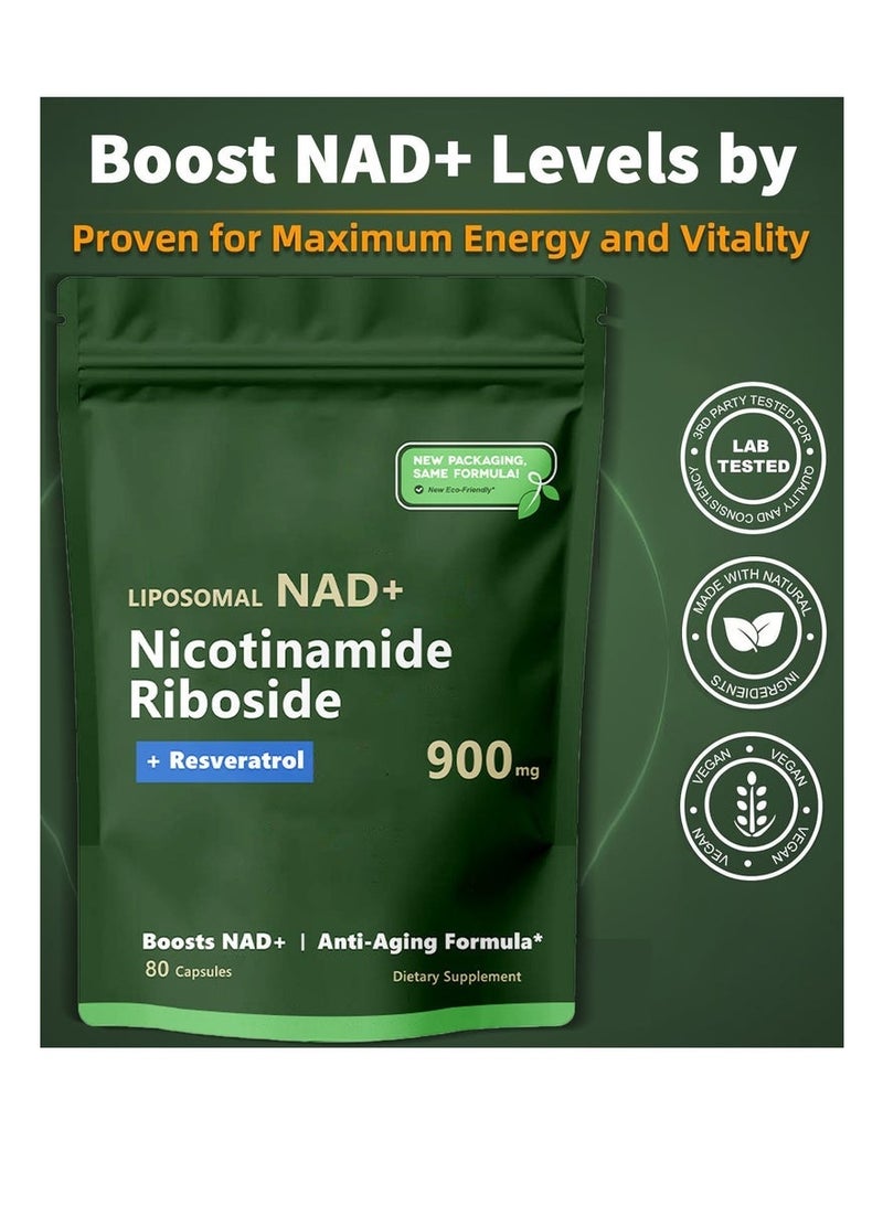 NAD 2PCS High Purity NAD+ Dietary Supplement (80 Vegan Capsules/Box) – With Nicotinamide Riboside & Resveratrol, Liposomal Delivery for Max Absorption, Supports Energy, Vitality, Anti-Aging, Focus & DNA Repair - Image 4