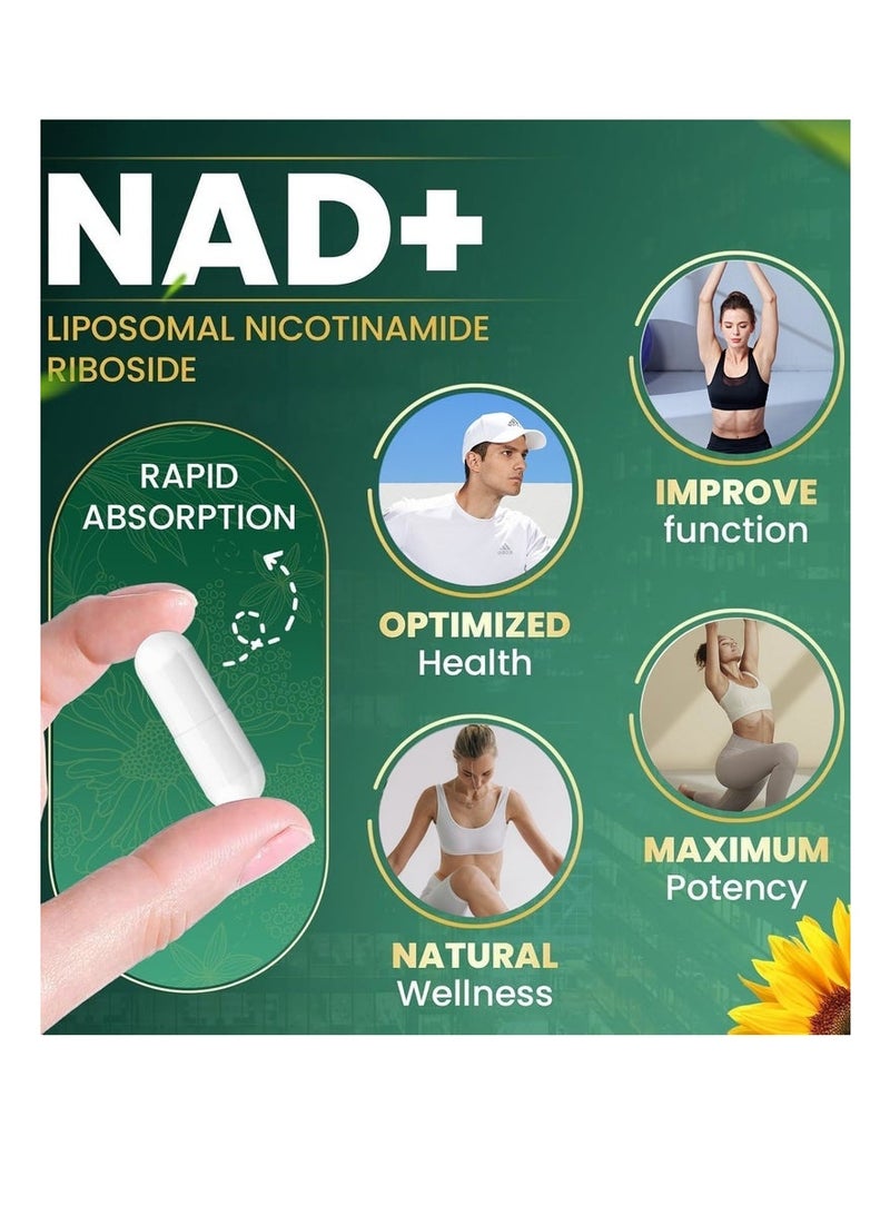 NAD 2PCS High Purity NAD+ Dietary Supplement (80 Vegan Capsules/Box) – With Nicotinamide Riboside & Resveratrol, Liposomal Delivery for Max Absorption, Supports Energy, Vitality, Anti-Aging, Focus & DNA Repair - Image 2