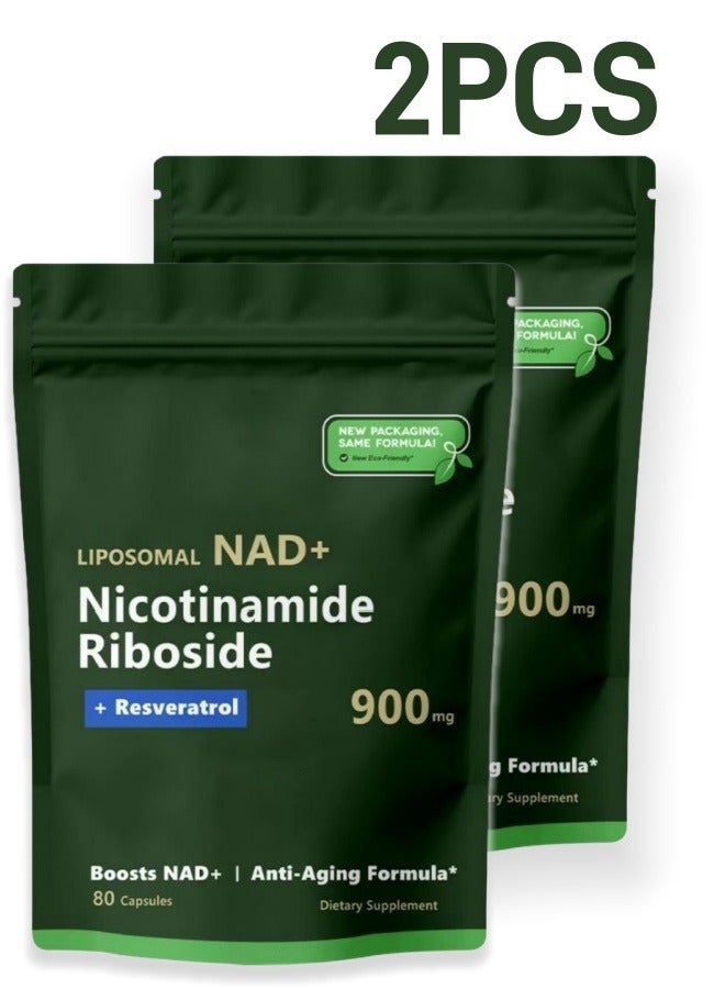 NAD 2PCS High Purity NAD+ Dietary Supplement (80 Vegan Capsules/Box) – With Nicotinamide Riboside & Resveratrol, Liposomal Delivery for Max Absorption, Supports Energy, Vitality, Anti-Aging, Focus & DNA Repair - Image 1