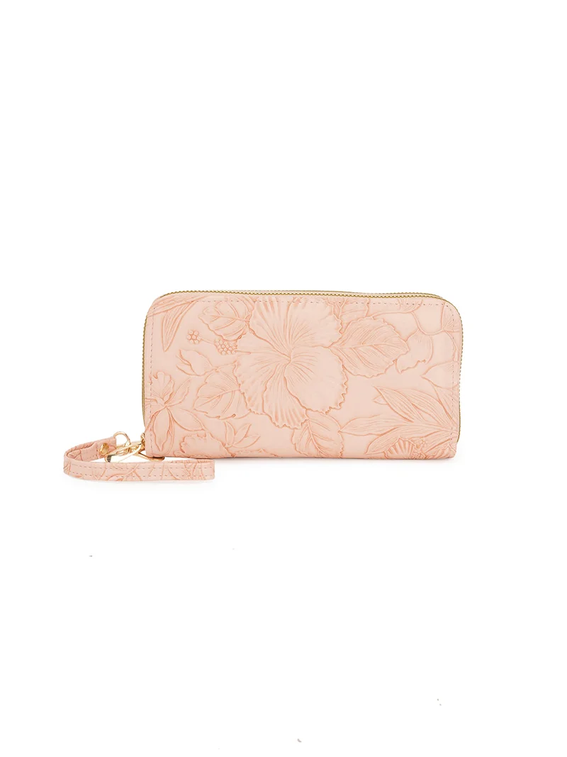 Globus Women Pink Vegan Leather Floral Printed Two Compartments Wallet With Zip Coin Pocket