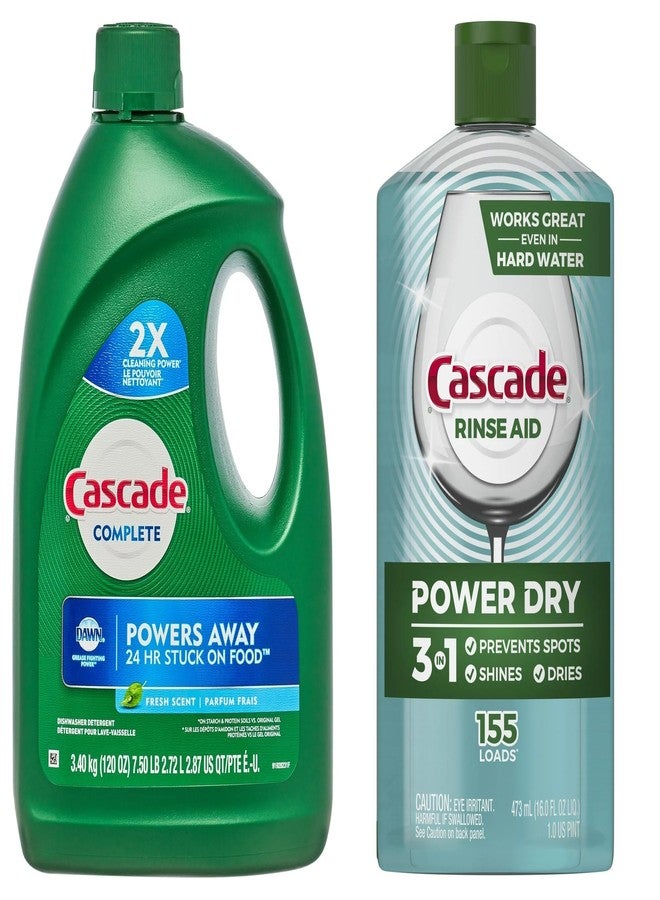 CASCADE Complete Gel Dishwasher Detergent, Fresh Scent, 120 Fl Oz with Cascade Power Dry Dishwasher Rinse Aid, 16 fl oz - Image 1
