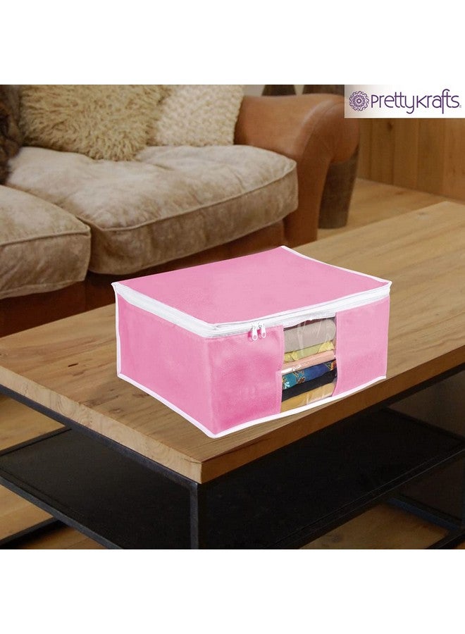 PrettyKrafts Prettykrafts Set of 3 Non Woven Foldable Saree Cover/Cloth Storage Bag/Wardrobe Organizer with Zip & Transparent Window For Lehenga, Shirts, Salwar Suits, Dress & Accessories (Pink, 40 x 35 x 19.5cm)  - Image 5