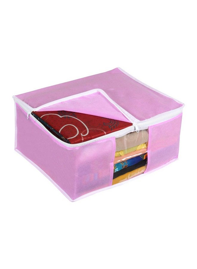 PrettyKrafts Prettykrafts Set of 3 Non Woven Foldable Saree Cover/Cloth Storage Bag/Wardrobe Organizer with Zip & Transparent Window For Lehenga, Shirts, Salwar Suits, Dress & Accessories (Pink, 40 x 35 x 19.5cm)  - Image 2