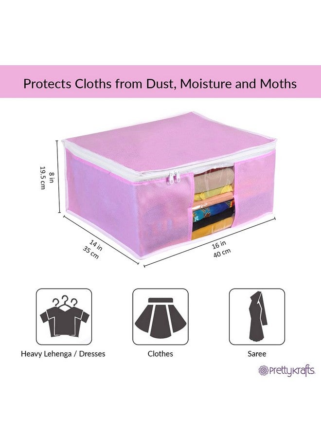 PrettyKrafts Prettykrafts Set of 3 Non Woven Foldable Saree Cover/Cloth Storage Bag/Wardrobe Organizer with Zip & Transparent Window For Lehenga, Shirts, Salwar Suits, Dress & Accessories (Pink, 40 x 35 x 19.5cm)  - Image 3