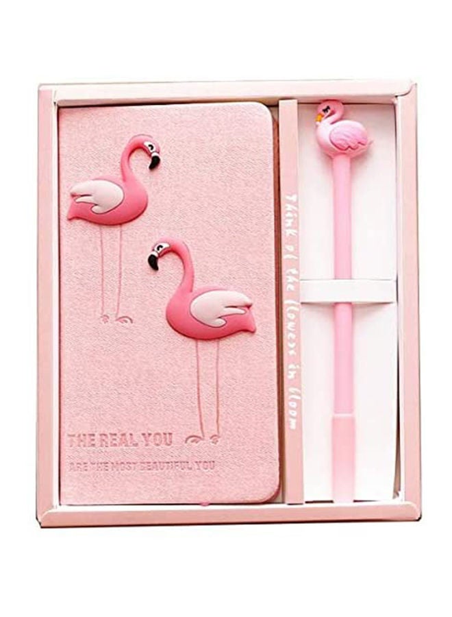 NIBEMINENT Flamingo Pattern Notepad With Pen Pink - Image 1