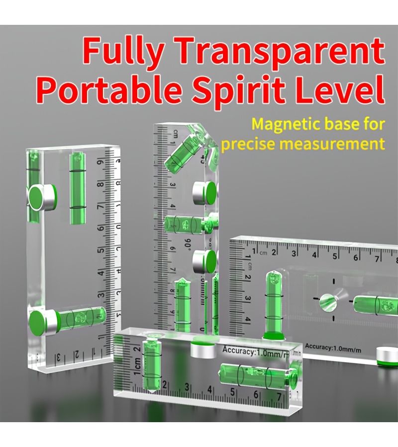 Mini Acrylic Level 3 Magnet Transparent Horizontal Ruler 3.74 Inch - Image 1