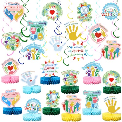 Weekgrat 36 Pcs Social Worker Month Appreciation Decoration Social Worker Contributions Party Banner We Appreciate You Table Honeycomb Centerpieces Thank You Hanging Swirls Banner for Staff Employee - Image 1