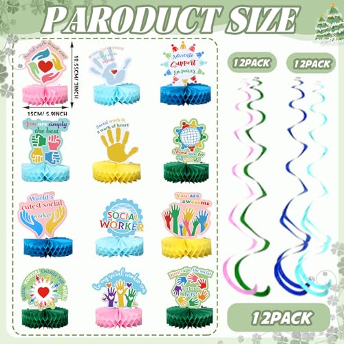 Weekgrat 36 Pcs Social Worker Month Appreciation Decoration Social Worker Contributions Party Banner We Appreciate You Table Honeycomb Centerpieces Thank You Hanging Swirls Banner for Staff Employee - Image 5