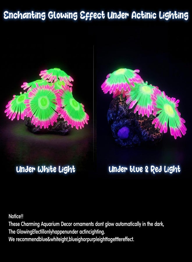 BrightRow 8 Pcs Aquarium Decorations Large Fish Tank Decorations Colorful Coral Reef Broken Barrel Decor Glowing Artificial Plants Ornament Resin Starfish Rainbow Glow in the Dark Fish Tank Gravel - Image 3