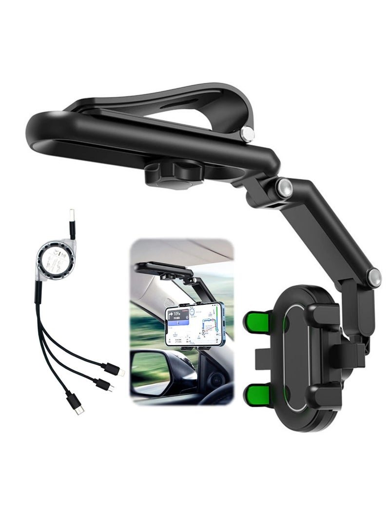 Captaintech Car Phone Holder + USB Cable, 360° Multifunctional Car Sun Visor Phone Holder Universal Adjustable Cell Phone Holder for Car Home Kitchen Compatible with Most Cell Phones - Image 1