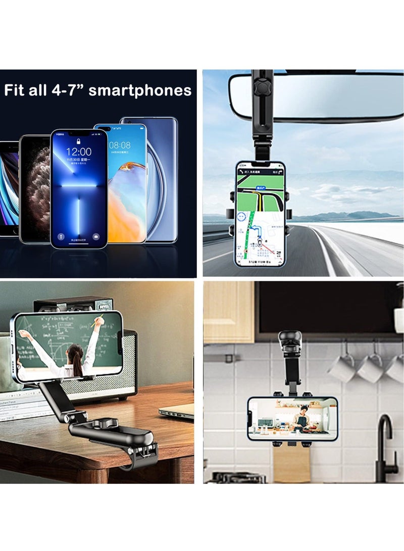 Captaintech Car Phone Holder + USB Cable, 360° Multifunctional Car Sun Visor Phone Holder Universal Adjustable Cell Phone Holder for Car Home Kitchen Compatible with Most Cell Phones - Image 5