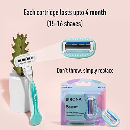 Sirona Hair Removal Razor for Women with Replaceable Cartridge - 1 Pcs | with Aloe Vera & Vitamin E lubrication for Moisturises, Clean & Efficient Shave - Image 5