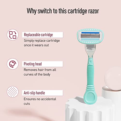 Sirona Hair Removal Razor for Women with Replaceable Cartridge - 1 Pcs | with Aloe Vera & Vitamin E lubrication for Moisturises, Clean & Efficient Shave - Image 3