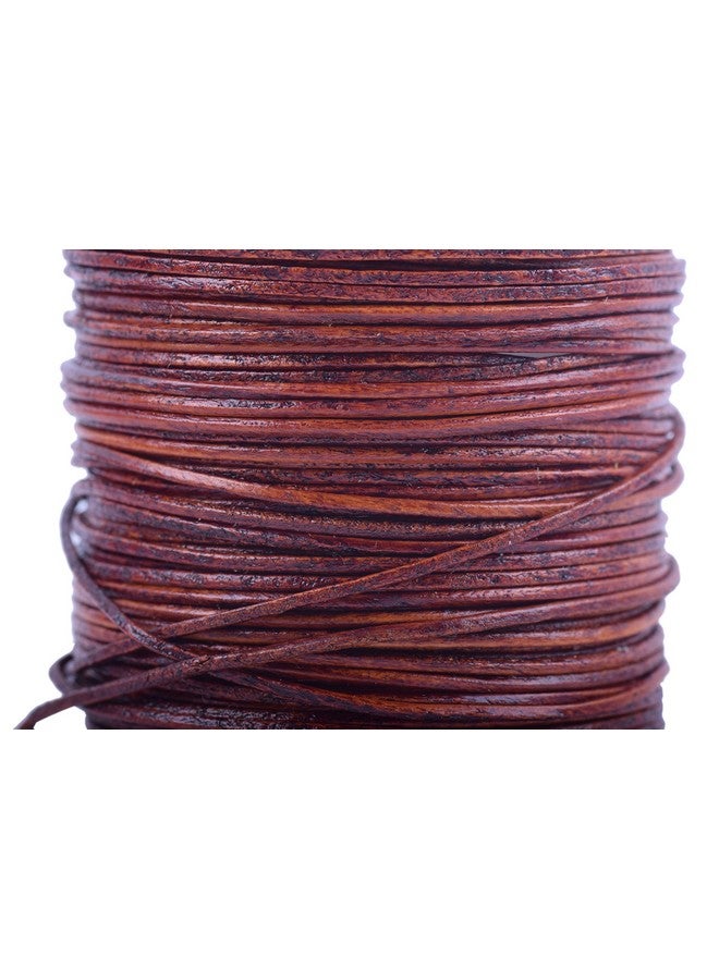 1.0Mm Round Real Leather Cord 25 Yards Distressed Brown Leather String Cord For Jewelry Making Necklaces Bracelets And Crafting