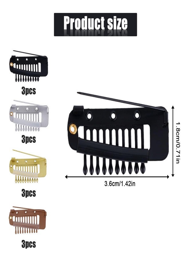 NQEUEPN 12pcs Clip with Safety Pins, 10-Teeth Hair Extension Snap Clip to Secure Setting Clips for Girls, Women's Headscarf & Hijab - Image 2