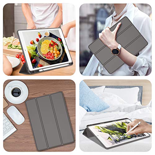 iMieet iPad 9th Generation Case 2021/iPad 8th Generation Case 2020 10.2 Inch with Pencil Holder, iPad 7th Gen 2019 Case with Soft Baby Skin Silicone Back, Auto Wake/Sleep Cover (Dark Gray) - Image 5