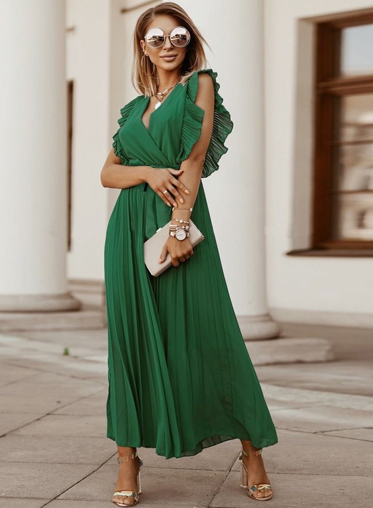 Loquat Fashion Temperament Slim-fit Lotus Leaf Sleeve Chiffon Pleated Dress  - Image 1