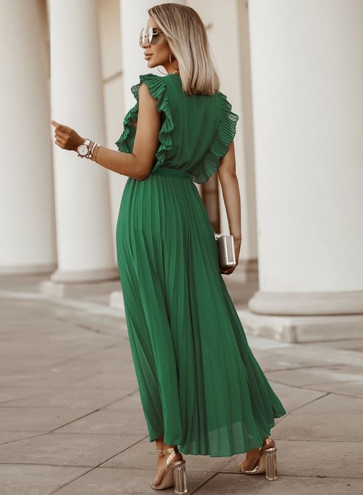 Loquat Fashion Temperament Slim-fit Lotus Leaf Sleeve Chiffon Pleated Dress  - Image 2