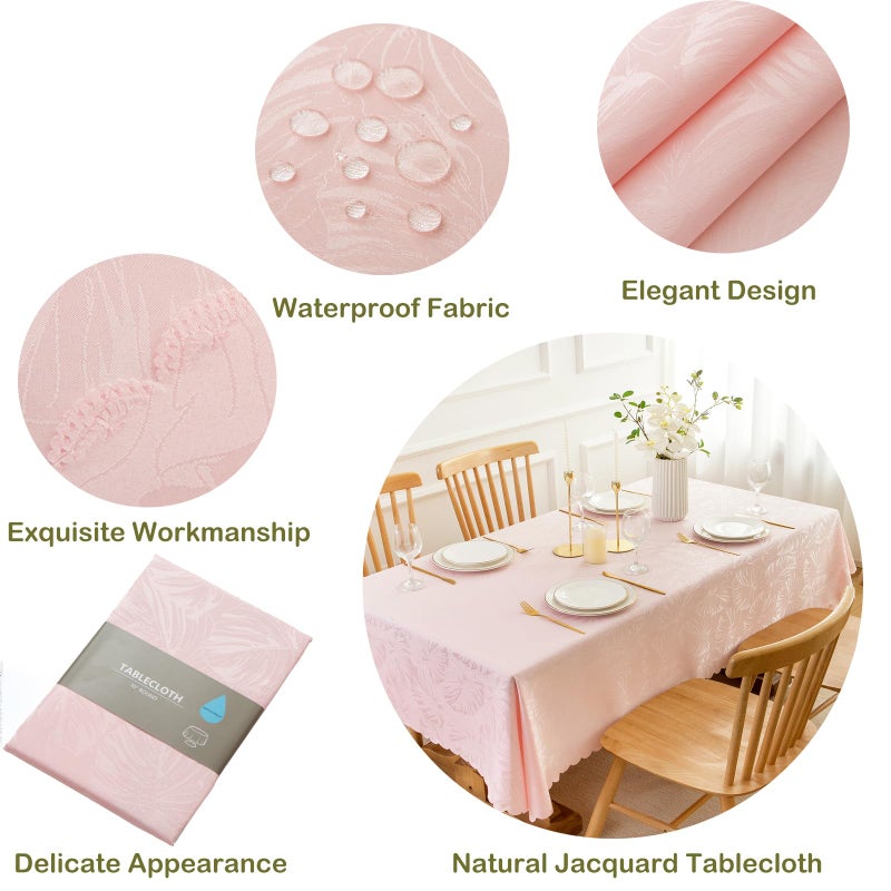 EFFICINATURE الكفاءة الوردي titlecloth جاكار النسيج مائدة قطعة قماش لجدول المستطيل مقاوم للماء أجهزة تجعد قابلة للغسل خالية - Image 1