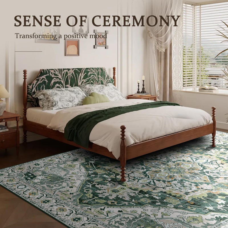 Deerly Green Large Washable Area Rug 8x10 for Living Room Bedroom Boho Vintage Rug for Dining Room Non-Slip Soft Low-Pile Thin, Green/Multi - Image 3
