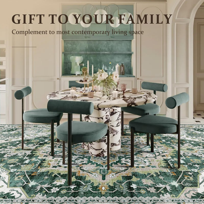 Deerly Green Large Washable Area Rug 8x10 for Living Room Bedroom Boho Vintage Rug for Dining Room Non-Slip Soft Low-Pile Thin, Green/Multi - Image 5