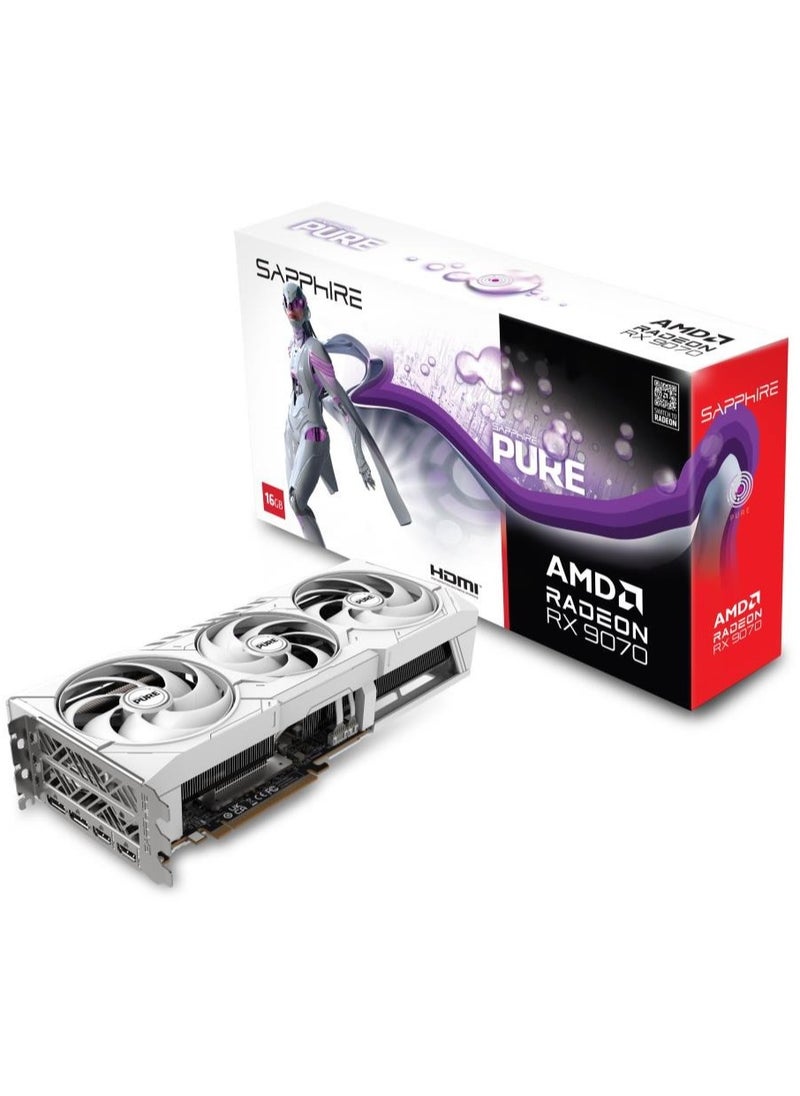 Sapphire - PURE AMD Radeon RX 9070 16GB GDDR6 Graphics Card - AMD RDNA 4, Up to 2700 MHz Boost Clock, 3584 Stream Processors, 56 Compute Units, 64MB Infinity Cache, PCIe 5.0, 4K Resolution, Tri-X Cooling, ARGB, 2x HDMI, 2x DisplayPort 2.1a, AMD FidelityFX & FreeSync Support | 11349-02-20G - Image 1