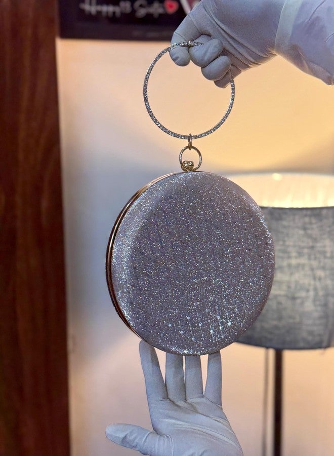 junelux Round Glitter Clutch Purse with Rhinestone Ring Handle � Sequin Evening Bag for Wedding, Prom & Cocktail Party. - Image 2