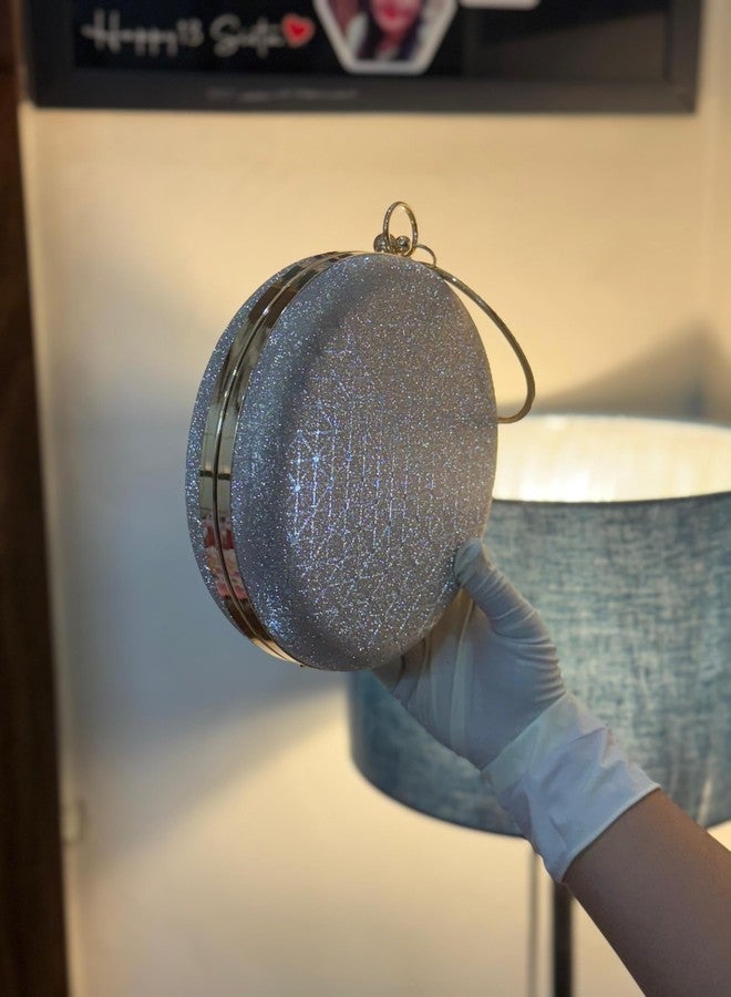 junelux Round Glitter Clutch Purse with Rhinestone Ring Handle � Sequin Evening Bag for Wedding, Prom & Cocktail Party. - Image 3