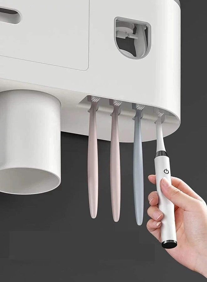 XIBO Oenen 3Cup Toothbrush Holder for Bathroom, Toothpaste Holder and Dispenser, Wall Mounted Toothbrush Cup Holder with Brush Sink, Cup, Cosmetic Drawer and Storage Tray White, Magnetic Cup Design. - Image 4