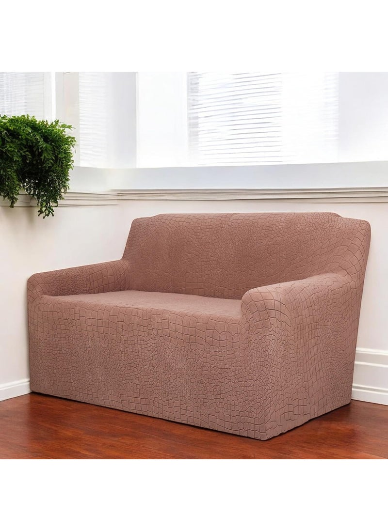 HOUSE OF QUIRK House of Quirk Universal Jacquard Crocodile Fabric Sofa Cover Soft Touching Cover for Couch Flexible Stretch Sofa Slipcover (Two Seater, Coffee)  - Image 1