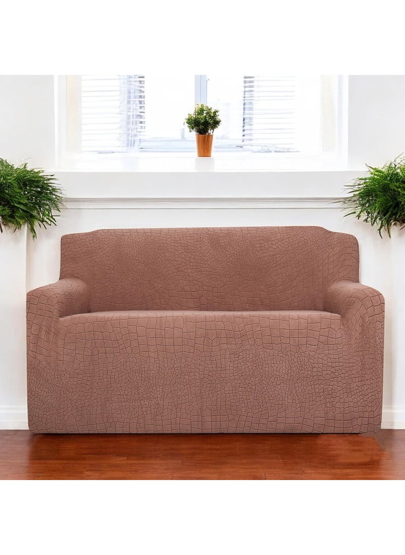 HOUSE OF QUIRK House of Quirk Universal Jacquard Crocodile Fabric Sofa Cover Soft Touching Cover for Couch Flexible Stretch Sofa Slipcover (Two Seater, Coffee)  - Image 2
