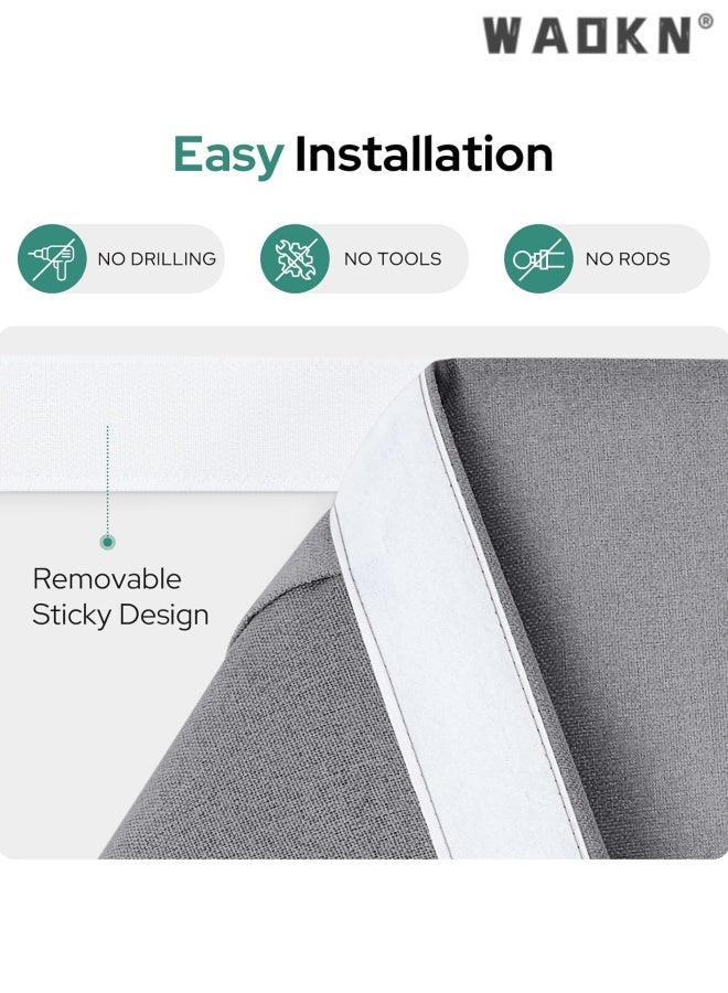 WAOKN 1pcs 100% Linen Blackout French Door Curtains, Privacy Door Window Curtains ,66*102cm , Room Darkening Blinds, Thermal Insulated Shades for Bedroom, Non perforated self-adhesive door curtain , 1 Panel, grey . - Image 2