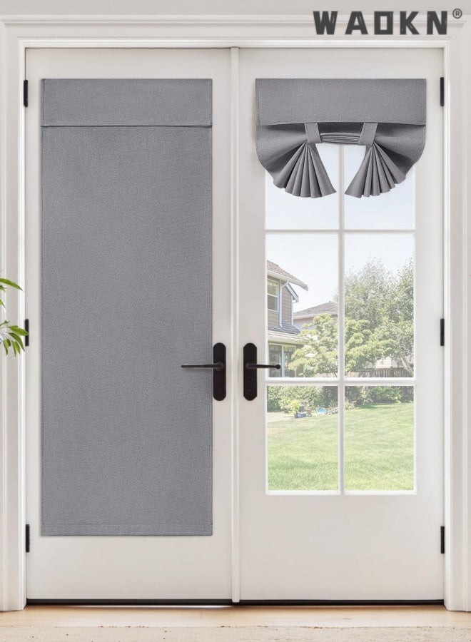 WAOKN 1pcs 100% Linen Blackout French Door Curtains, Privacy Door Window Curtains ,66*102cm , Room Darkening Blinds, Thermal Insulated Shades for Bedroom, Non perforated self-adhesive door curtain , 1 Panel, grey . - Image 4