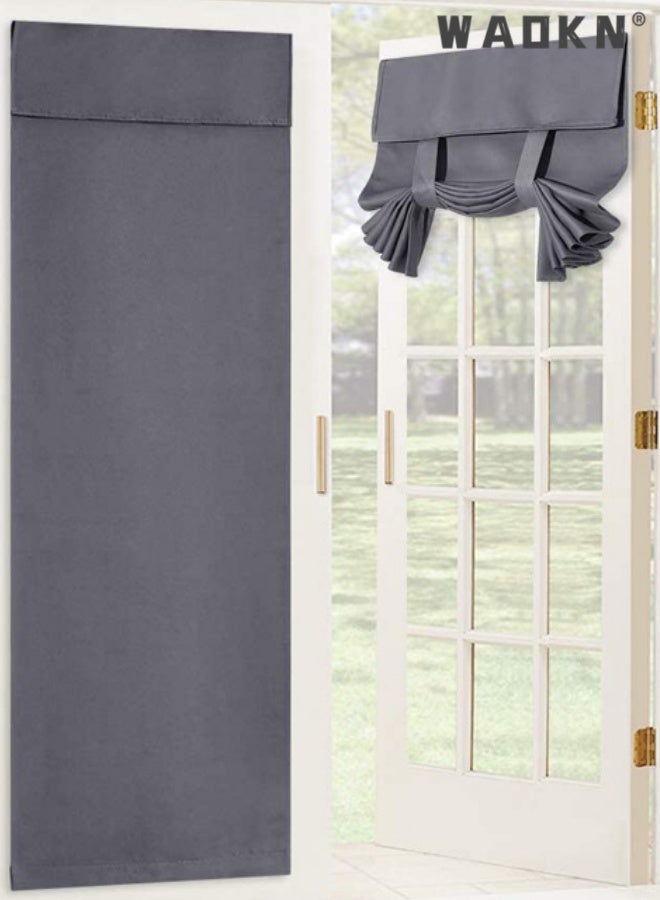 WAOKN 1pcs 100% Linen Blackout French Door Curtains, Privacy Door Window Curtains ,66*102cm , Room Darkening Blinds, Thermal Insulated Shades for Bedroom, Non perforated self-adhesive door curtain , 1