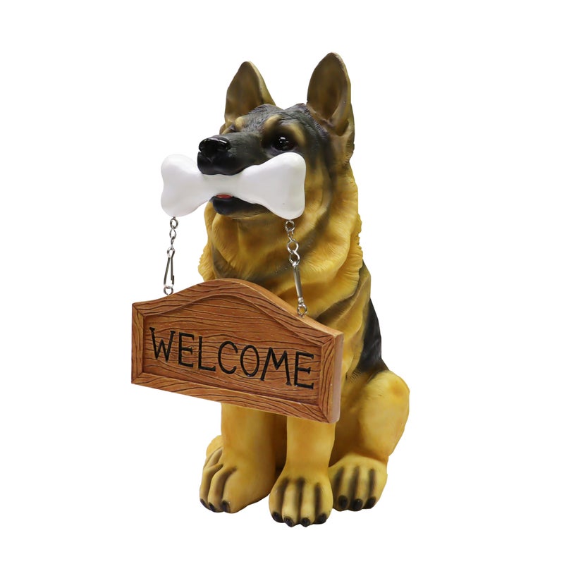 Nature's Mark German Sheperd Dog Puppy Statue with Reversible Welcome Sign and Go Away Sign Resin Garden Decor 12" H - Image 3