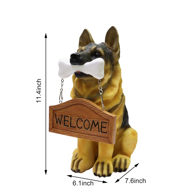 Nature's Mark German Sheperd Dog Puppy Statue with Reversible Welcome Sign and Go Away Sign Resin Garden Decor 12" H - Image 4