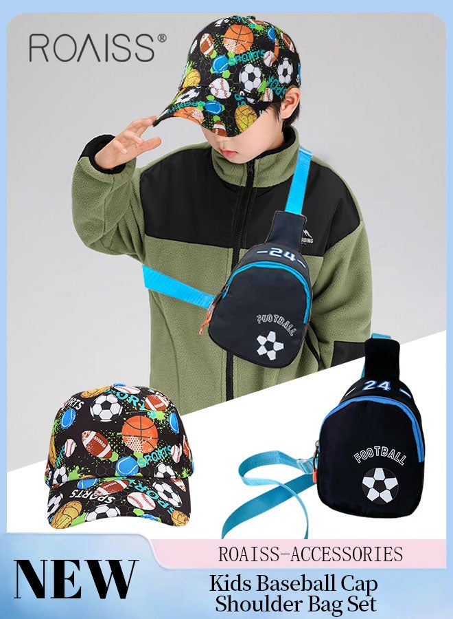 roaiss 2 Pcs Boys Baseball Cap and Shoulder Bag Set, Cartoon Printed Sun Hat, Summer Outdoor Travel Sports Peaked Hat and Crossbody Vacation Beach Bag for Boy  - Image 1